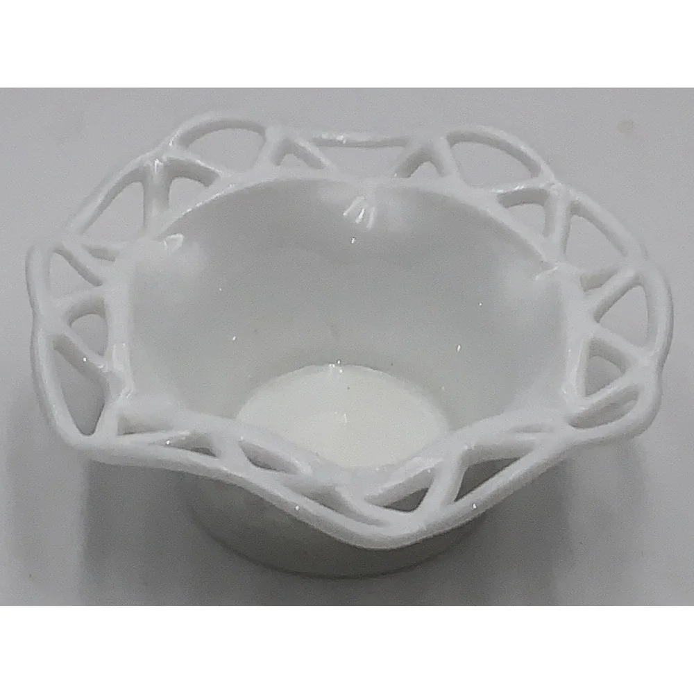 Vintage Imperial Milk Glass Lace Edge Lattice Bowl 6 in Decorative Footed Dish